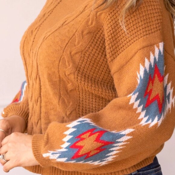 Grace + Emma - Terracotta Horizon Aztec Sleeve Sweater - XS - Picture 2 of 4